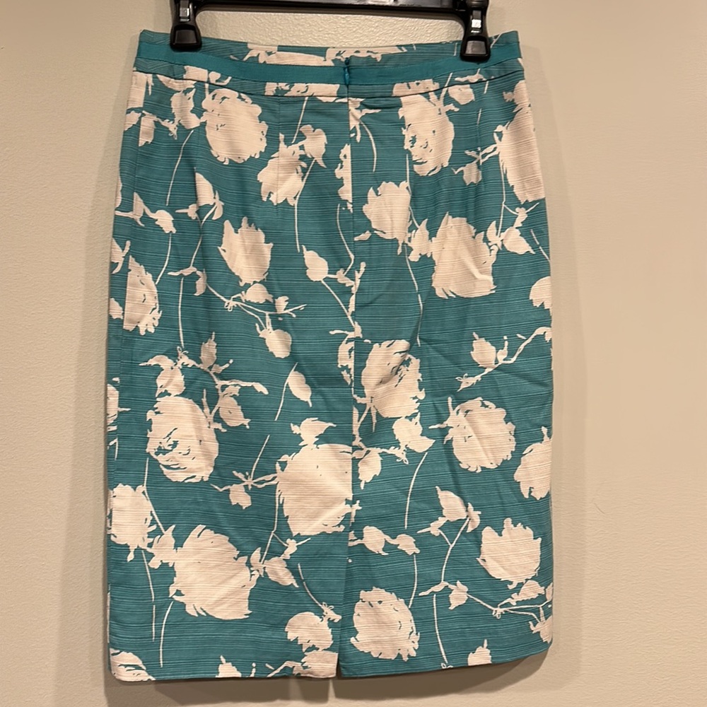 Boden teal & white graphic print pencil skirt US 6R - Picture 4 of 9